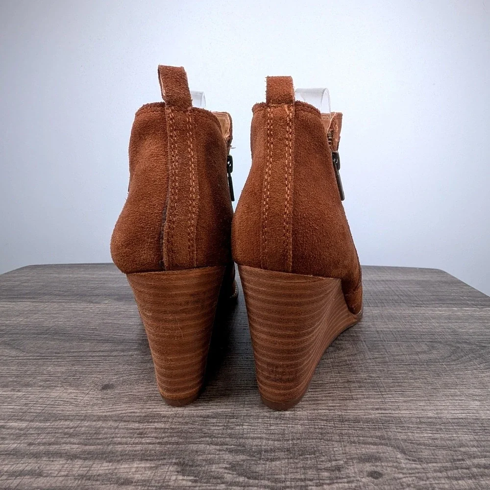 Lucky Brand Yahir Womens Brown‎ Suede Wedge Ankle Booties LK-YAHIR Size 9.5M